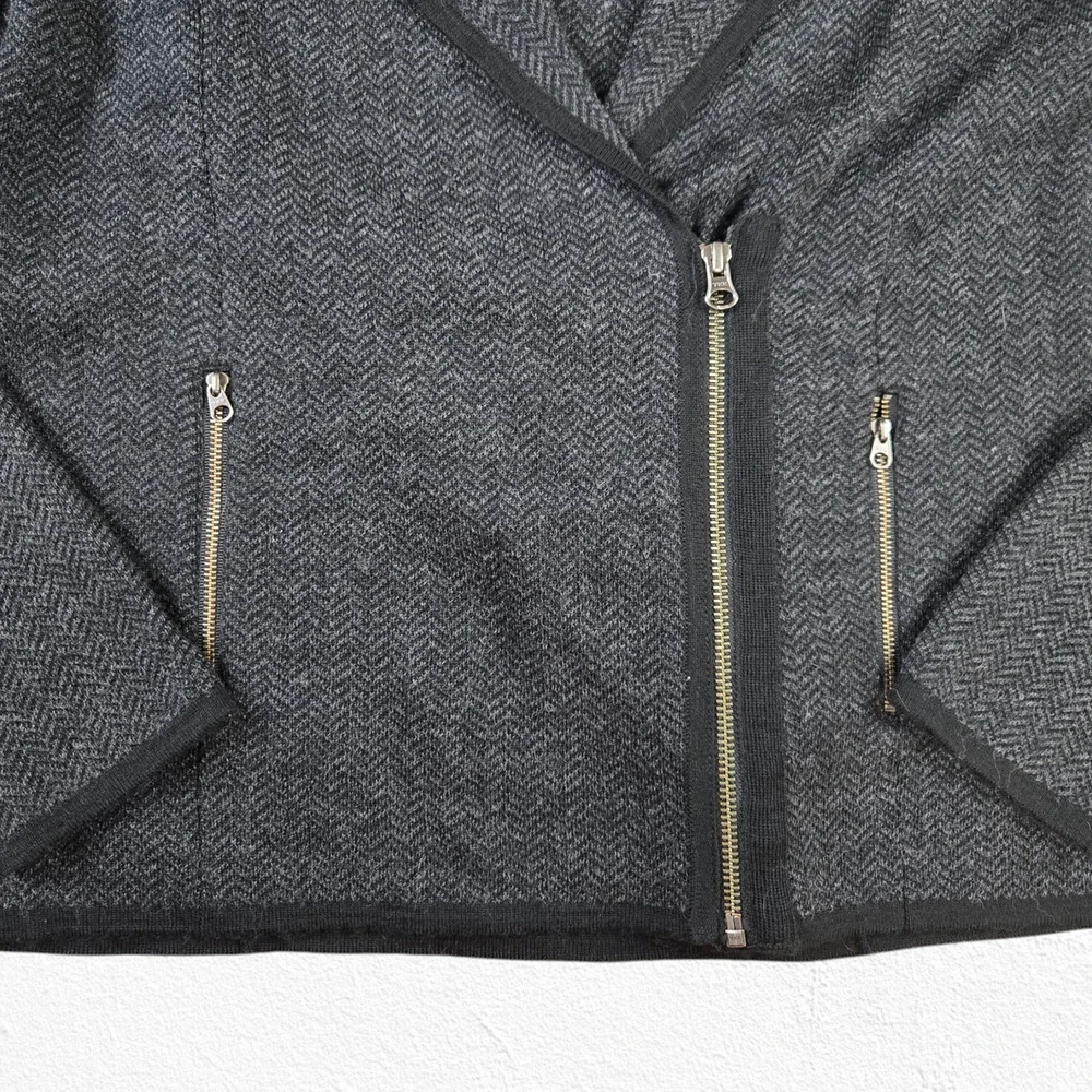 Tahari Gray Herringbone Asymmetrical Zip Wool Blend Moto Jacket Size Large